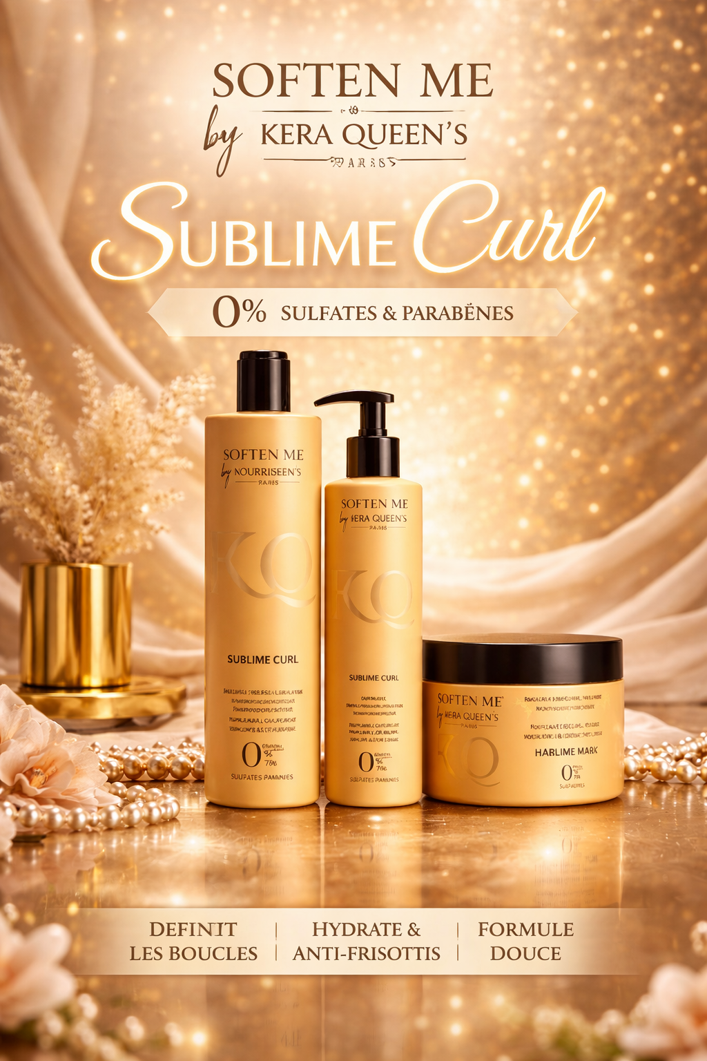 Soften Me - Shampoing + Masque + Leave In – L'expertise dédiée aux cheveux bouclés ou ondulés - Sublime Curl By Kera Queen’s Paris