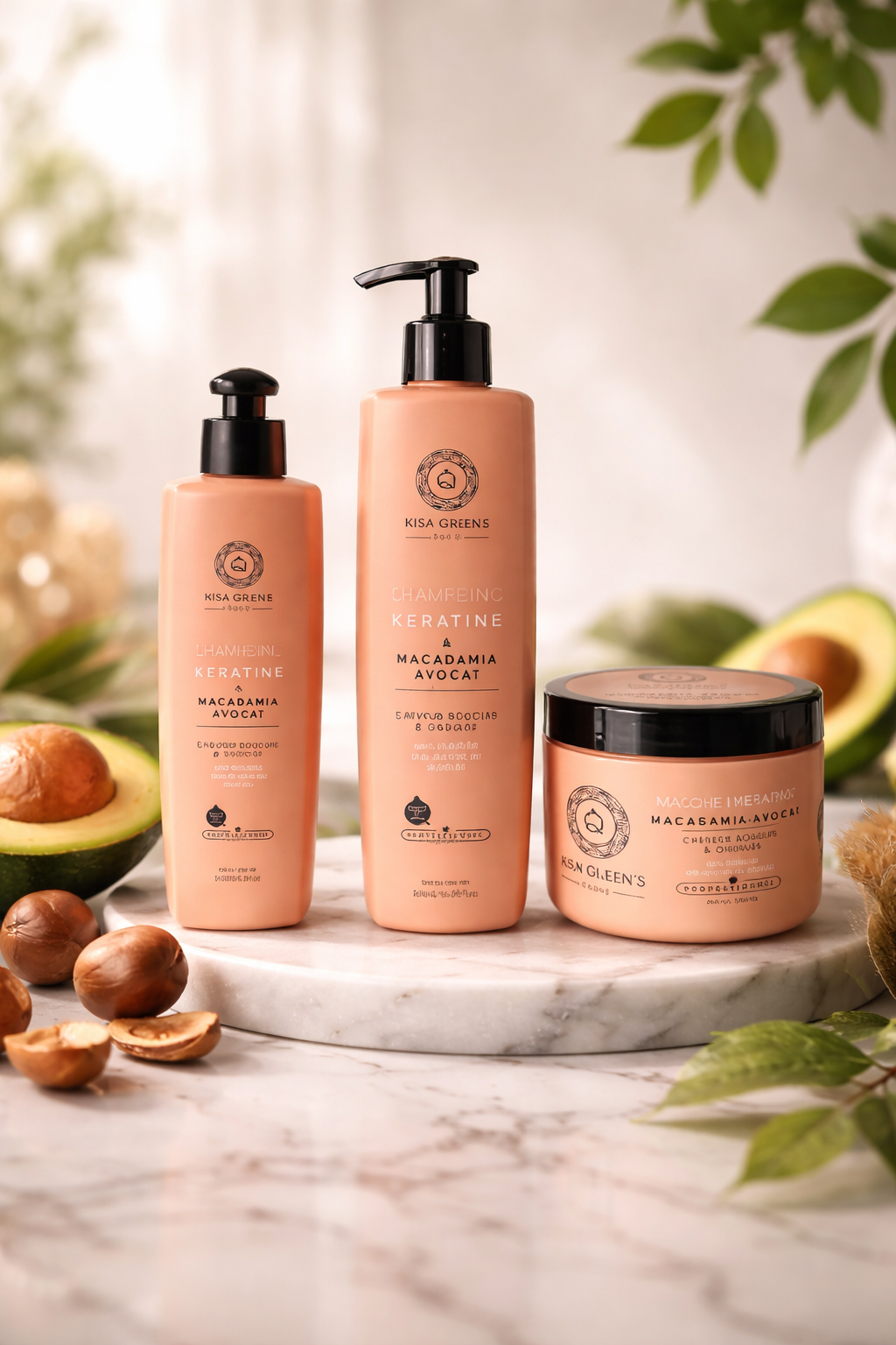 Kit Trio rituel - Shampoing + Masque + Leave in - Kératine Macadamia & Avocat - L'expertise dédiée aux cheveux bouclés, ondulés, sec ou abîmés - by Kera Green’s Paris